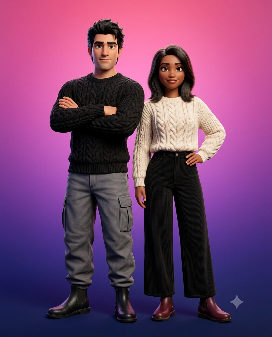 3D Animated Couple on Gradient Background
