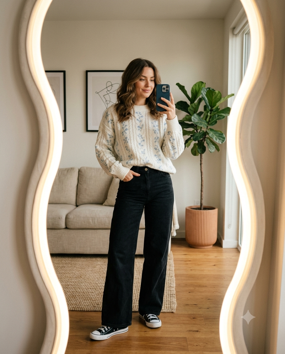 Aesthetic Wavy Mirror Selfie