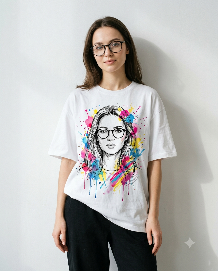 Casual Fashion Portrait with Printed White Tee