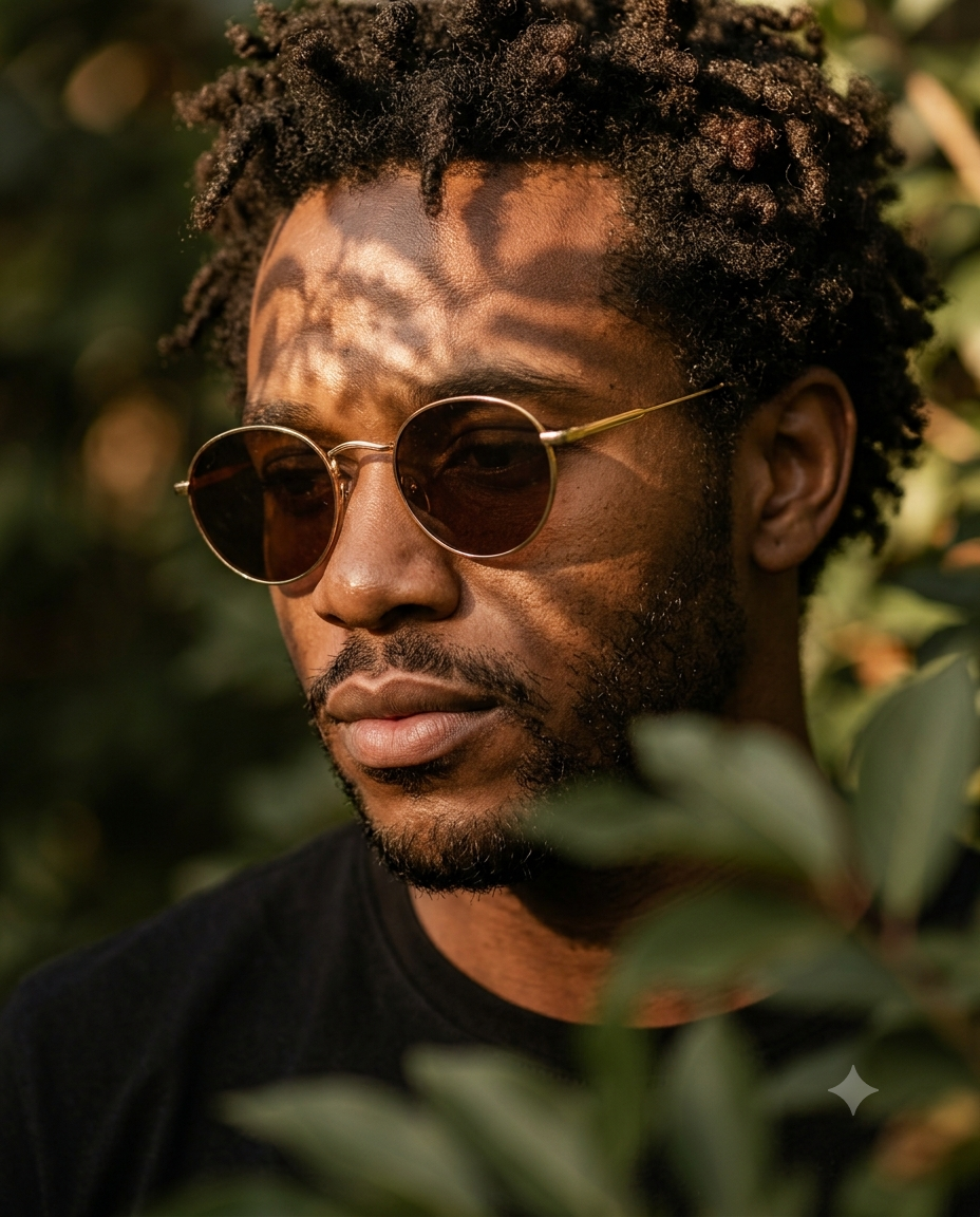 Close-up Portrait of a Man with Leaf Shadows
