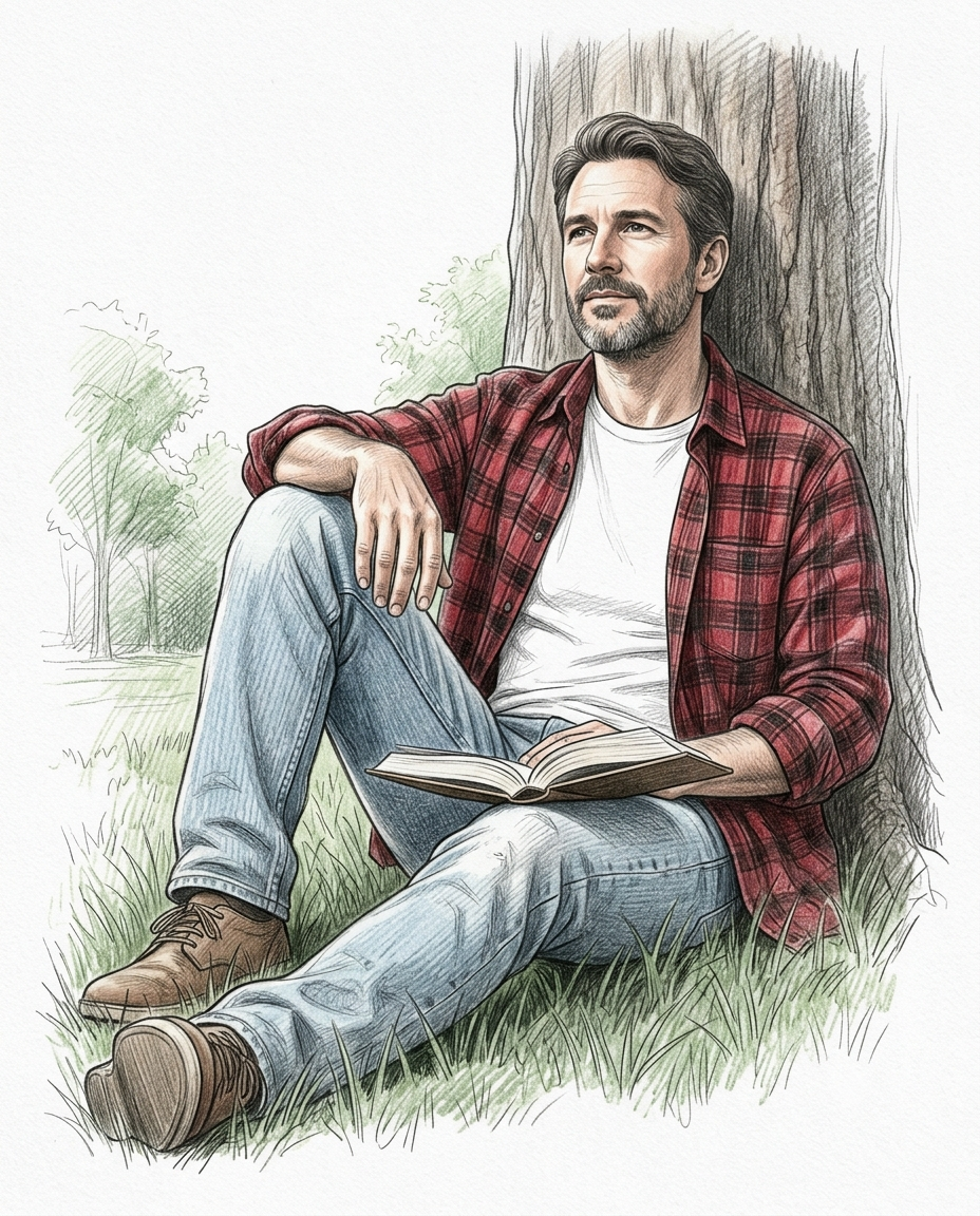 Colored Pencil Sketch of Young Man Reading