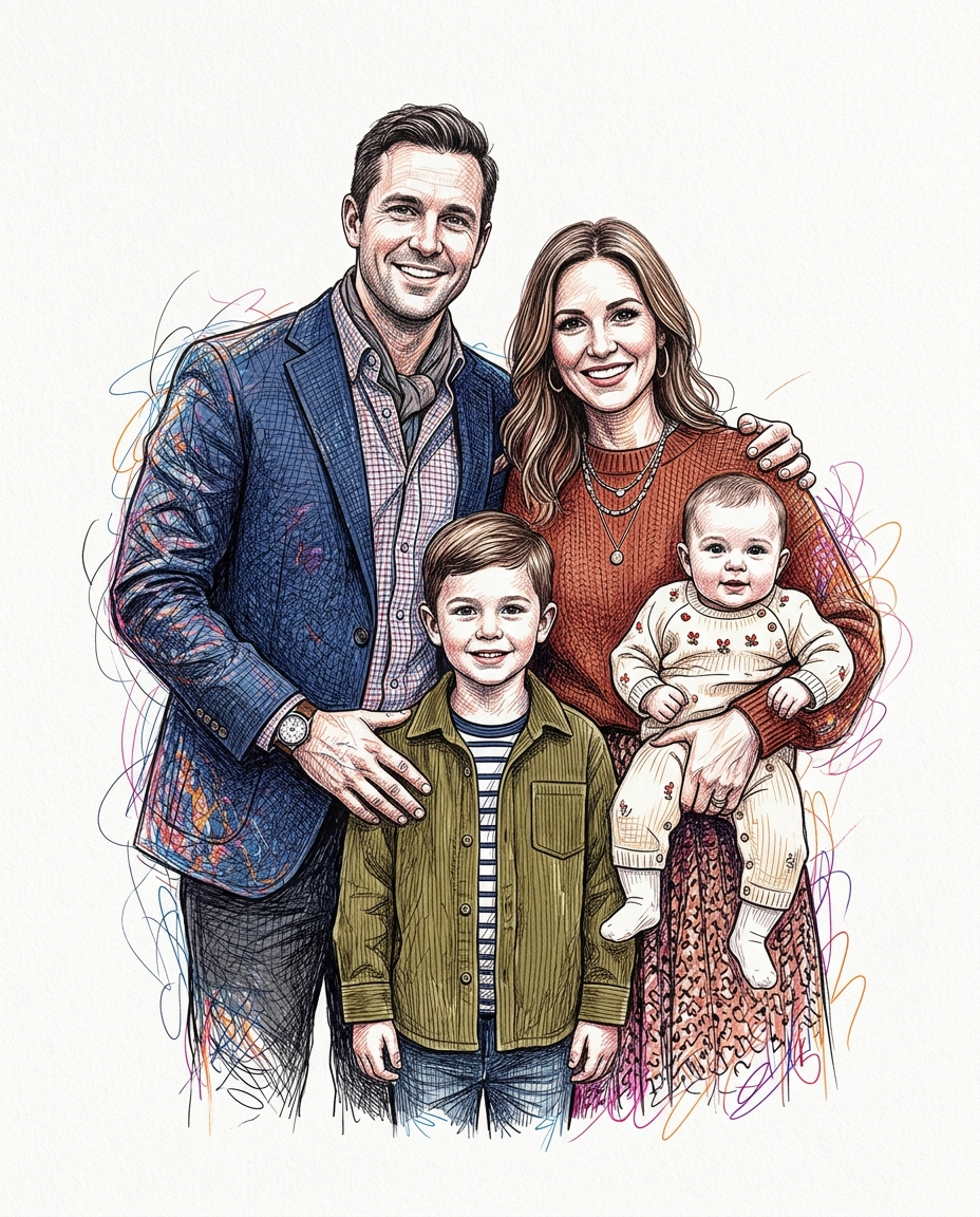 Colorful Scribble Art Family Portrait