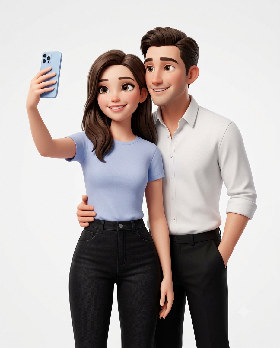 Cute 3D Couple Taking a Selfie