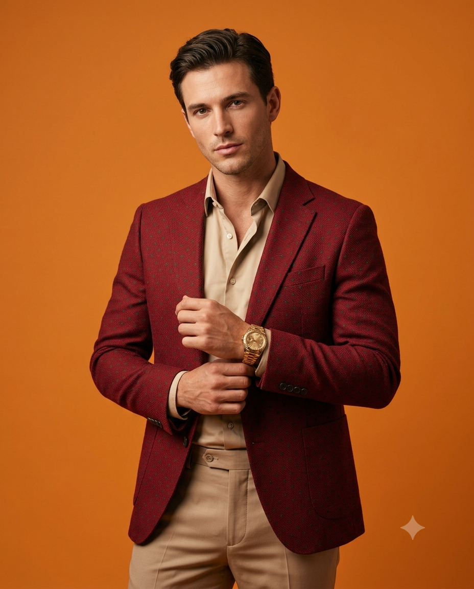 Elegant Man with Gold Watch on Mustard Backdrop