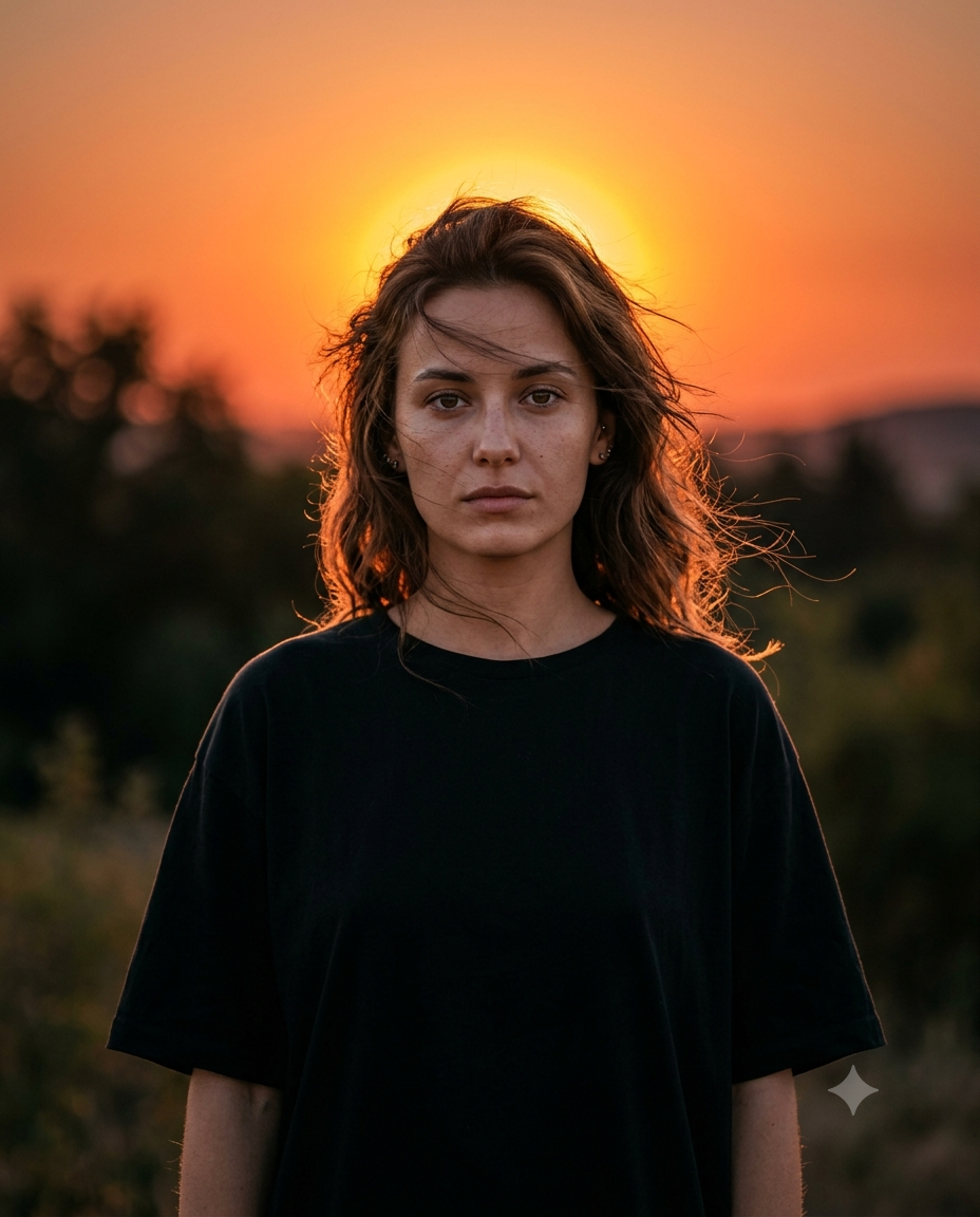 Golden Hour Windblown Hair Portrait