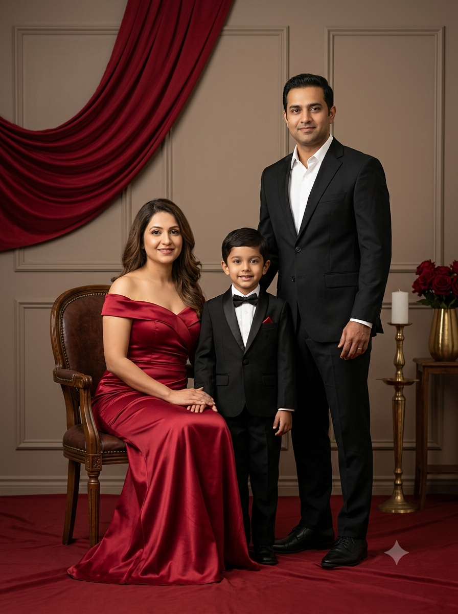 Luxury Crimson Formal Family Photoshoot