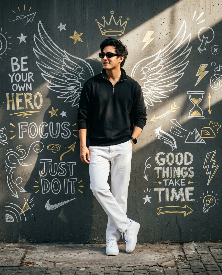 Street Style Portrait with Inspirational Graffiti Quotes