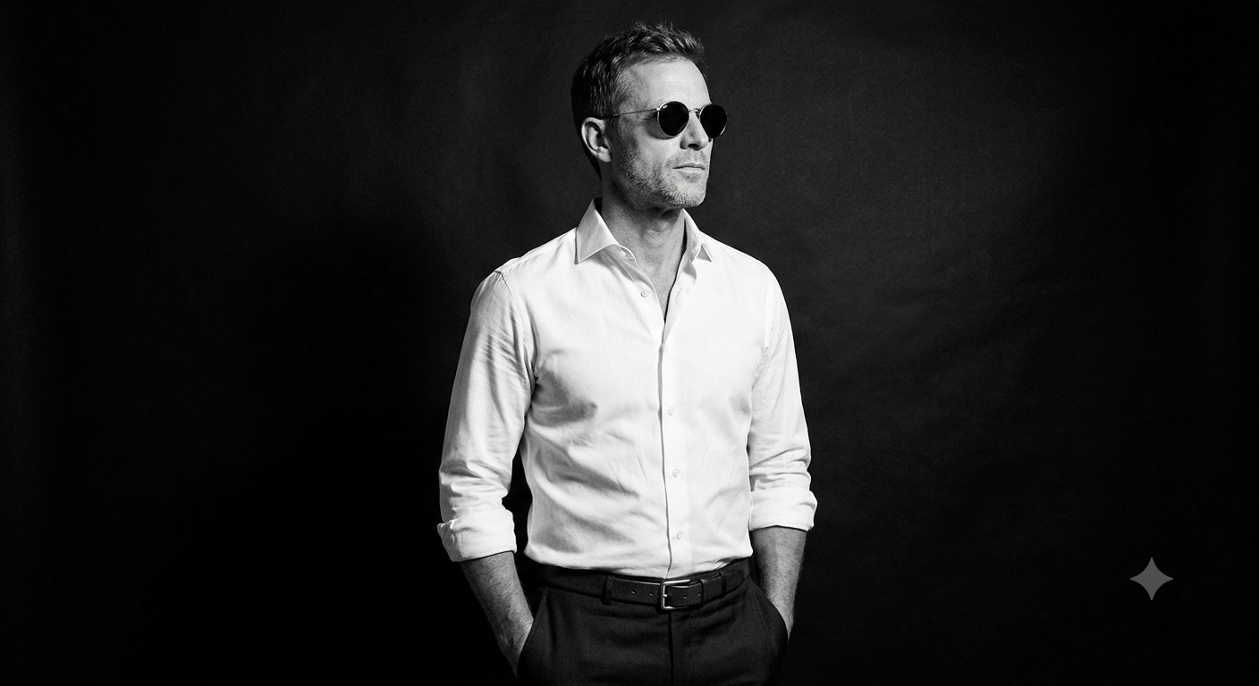 Vintage Man in White Shirt & Sunglasses