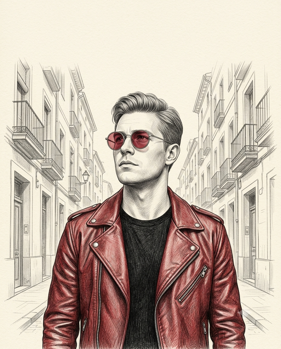 Vintage Sketch Man in Rose Tinted Glasses