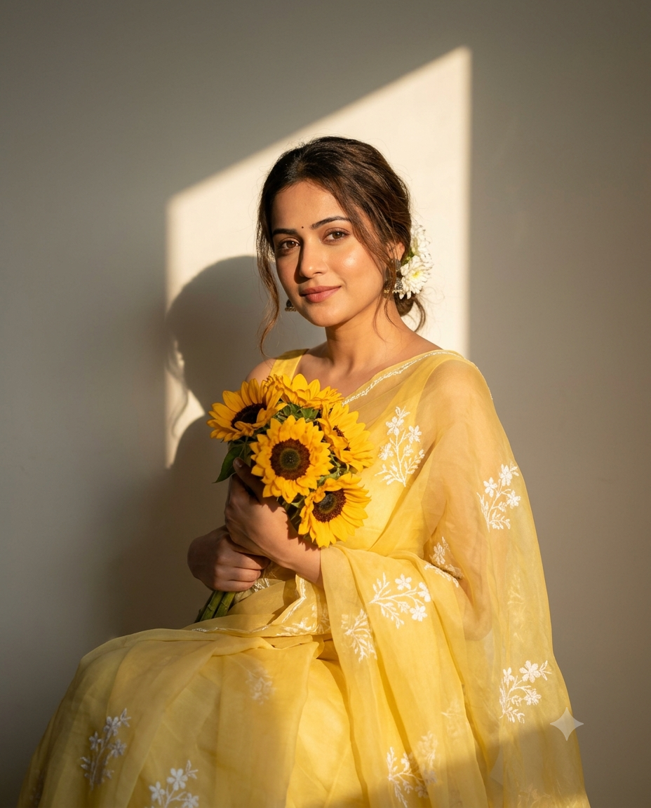 Yellow Saree with sunflowers